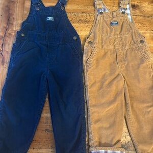 2 pairs of OshKosh B'gosh Kids Corduroy Overalls - Navy and Brown- like new!